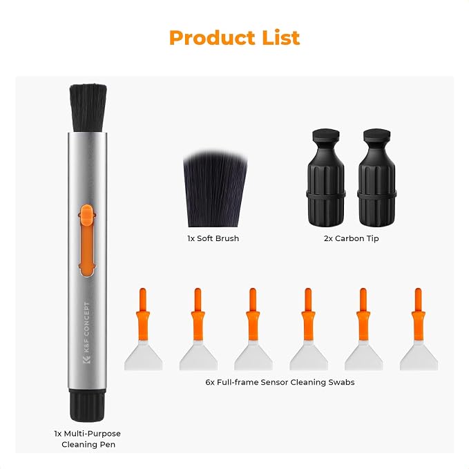 K&F Concept® Versatile Switch Lens Cleaning Pen, Replaceable Pen Tip with Cleaning Brush+Carbon Tip*2+24mm Full-Frame Cleaning Swab*6 for Camera Filters Screen Phone Computer Tablet AR VR Glasses - Image 9