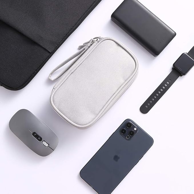 DDgro Travel Essentials for Men Women, Electronics Organizer Pouch Bag for Tech Accessories/Charger & Cords/Cables (Small, Light Gray)