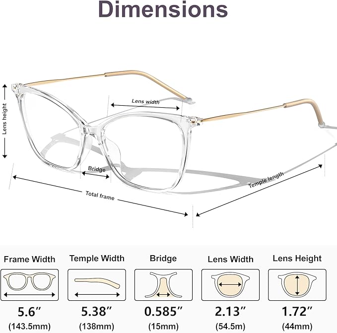 VISOONE Oversized Cat Eye Blue Light Blocking Glasses for Women Large Cute Lightweight Eyeglasses Metal Frame Calina