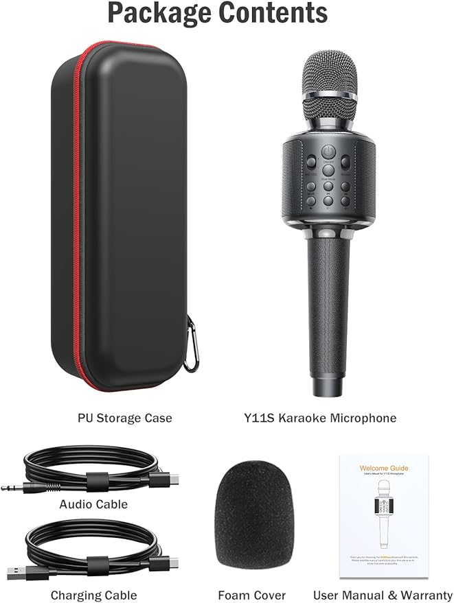 Wireless Bluetooth Karaoke Microphone, Built-in Loud Speaker for 10H Playback, Add Reverb/Duet Mode/Earbuds Monitoring, Portable Karaoke Machine for Entertainment & Singing Practice (Black&Red)