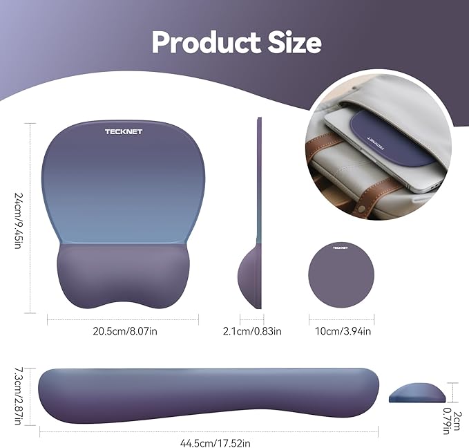 TECKNET Gel Mouse Pad with Wrist Rest, 3 in 1 Keyboard Wrist Rest for Pain Relief, Non-Slip PU Base & Easy Typing, Ergonomic Mousepad Set for Office & Home