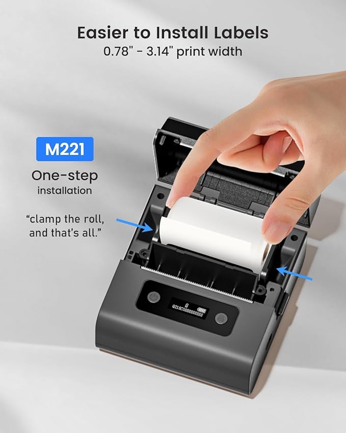 Phomemo M221 Label Maker Machine with 3 Tapes, 3 Inch Bluetooth Thermal No Ink Label Maker for Address, Barcode, Small Business, Home for Phone/PC, Space Gray, with 430 Pieces Labels