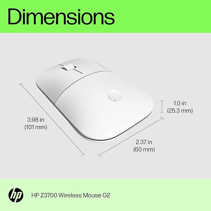 HP Z3700 G2 Wireless Mouse - White, Sleek Portable Design fits Comfortably Anywhere, 2.4GHz Wireless Receiver, Blue Optical Sensor, for Wins PC, Laptop, Notebook, Mac, Chromebook (681S1AA#ABL)