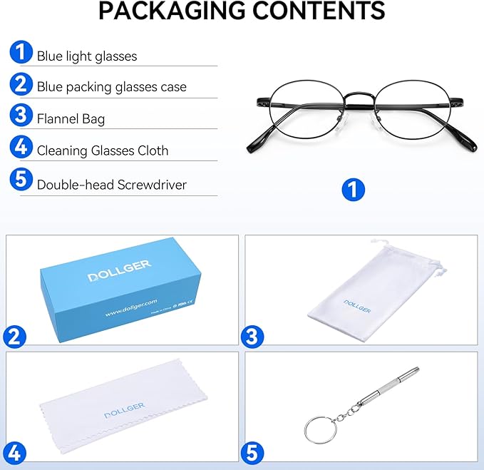 Dollger Oval Blue Light Glasses for Women Retro Anti Bluelight Blocker Glasses Men for Computer Small Metal Frame Eyeglasses