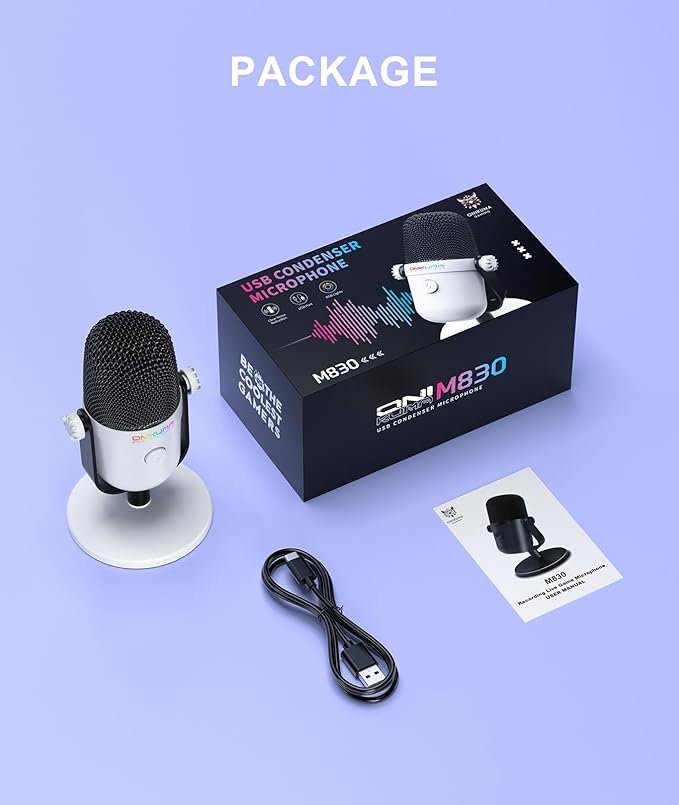 Gaming Microphone with Noise Cancellation & Mute Button, USB Condenser Mic for Streaming/Recording, Ultra-Compact Design, Compatible with PC/Mac/PS4/PS5, Podcast/YouTube/Twitch/Discord (White)
