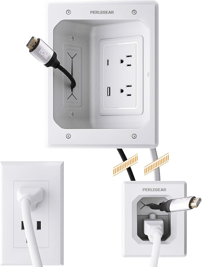 Perlegear TV in-Wall Cable Management Kit, USB and Typ C Ports Cord Hider for Wall Mount TV with Recessed Power, Includes Drill Templates, Dust Bags, Drywall Saw, Extension Cable - Image 8