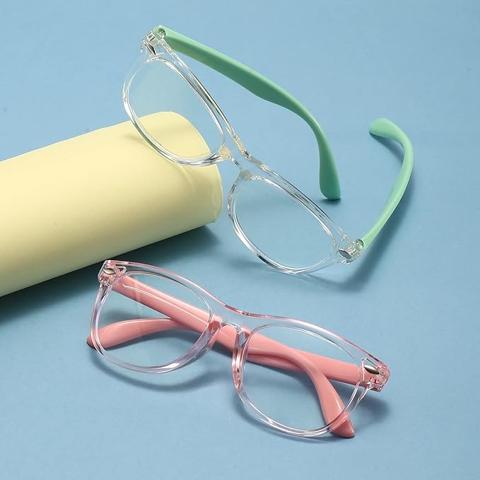 FANNYGO 1 Pack kids Blue Light Blocking Glasses For Girls And Boys Computer Blue Light Blocking Glasses For Age 3-11 (Light pink)