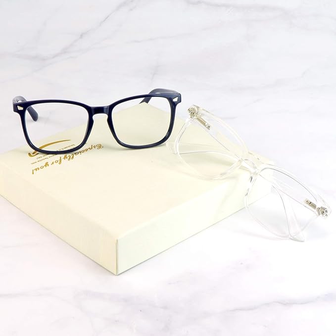 LifeArt 2 Pairs Blue Light Blocking Glasses with Spring Hinge, Computer Reading Glasses, Gaming Glasses, TV Glasses for Women Men (Navy&Clear, +2.00 Magnification)
