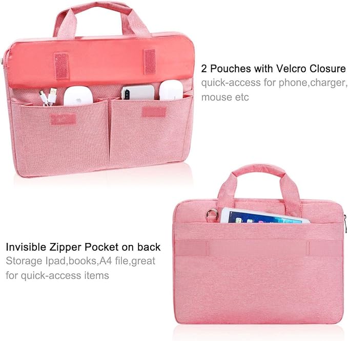 LANDICI Laptop Bag Case 13 14 inch with Shoulder Strap, Slim Waterproof Computer Sleeve Cover Compatible with MacBook Air 13/13.6 M1 M2 M3 M4, MacBook Pro 13/14, Chromebook 14, Pink
