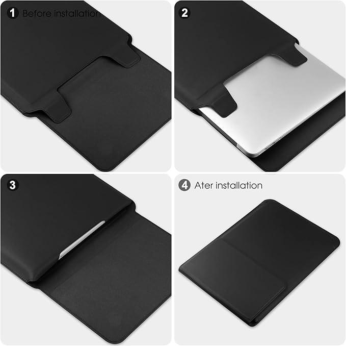 HoYiXi 14 Inch Laptop Sleeve Case Leather Bag with Stand Compatible with Mac Pro 14 2021/ASUS Vivobook 14/HP Pavilion X360/IdeaPad 14/Dell HP ASUS Acer Huawei Matebook 14'' PC, Black
