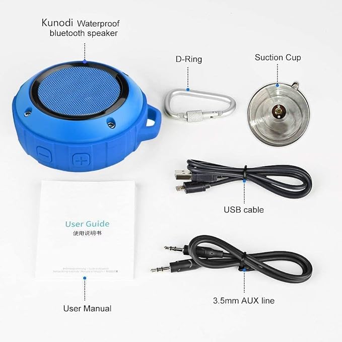 Kunodi Outdoor Waterproof Bluetooth Speaker, Wireless Portable Mini Shower Travel Speaker with Subwoofer, Enhanced Bass, Built in Mic for Sports, Pool, Beach, Hiking, Camping