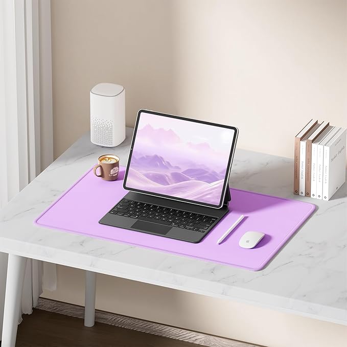 Hsurbtra Desk Pad, 23.6" x 13.8" Premium-Textured Desk Mat, Stitched Edge Anti-Slip Waterproof Rubber Mouse Pad, M Extended Computer Mat for Office Gaming Laptop Keyboard Vanilla Purple