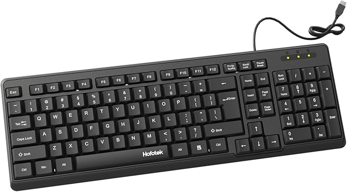 Wired Computer Keyboard, Full Size USB Quiet Keyboard with Number Pad,Slim Compact Soft Basic Laptop Keyboard for Windows PC Office Desktop (Black)