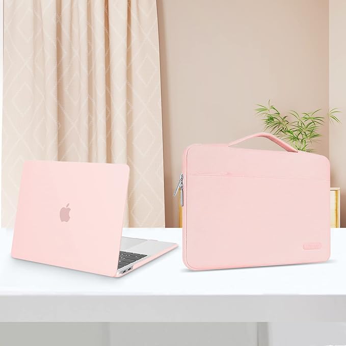 MOSISO Compatible with MacBook Pro 13 inch Case M2 2026, 2025, 2024-2016 A2338 M1 A2251 A2289 A2159 A1989 A1708 A1706, Plastic Hard Case&Bag&Keyboard Skin&Webcam Cover&Screen Protector, Chalk Pink