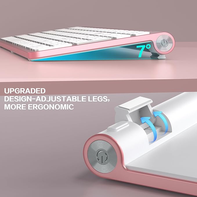 JOYACCESS Pink Wireless Keyboard,USB & Type C 2-in-1 Receiver, Full-Sized Ergonomic Computer Keyboard with Cover,Compatible with Windows/Mac/PC/Laptop