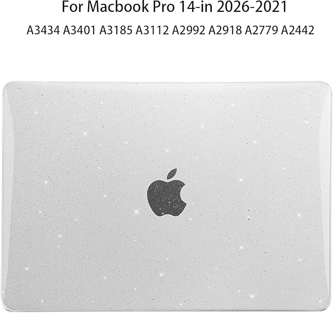 EooCoo Case Compatible with MacBook Pro 14 inch M5 2026-2021 M4 M3 M2 M1 Pro/Max Chip, Hard Shell Cases with Keyboard Cover, Screen Protector - Sparkly Clear