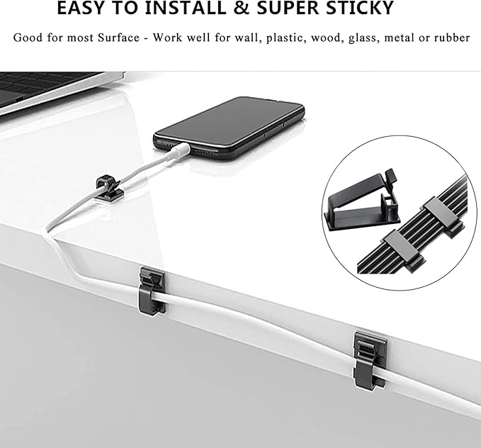 N NOROCME 192 PCS Cable Management Kit 4 Wire Organizer Sleeve,11 Cable Holder,35Cord Clips 10+2 Roll Cable Organizer Straps and 100 Fastening Cable Ties for Computer TV Under Desk, black,clear - Image 9