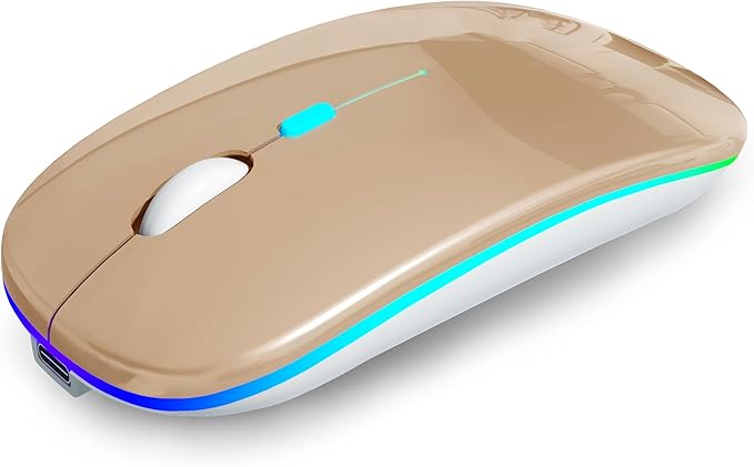 Wireless Bluetooth Mouse - Rechargeable Laptop Mice - with LED Lights,Dual Mode(Bluetooth 5.2 & Portable USB 2.4G) Connection,Silent - Computer Mouse for Laptop,iPad,Tablet,MacBook,& PC(Gold)