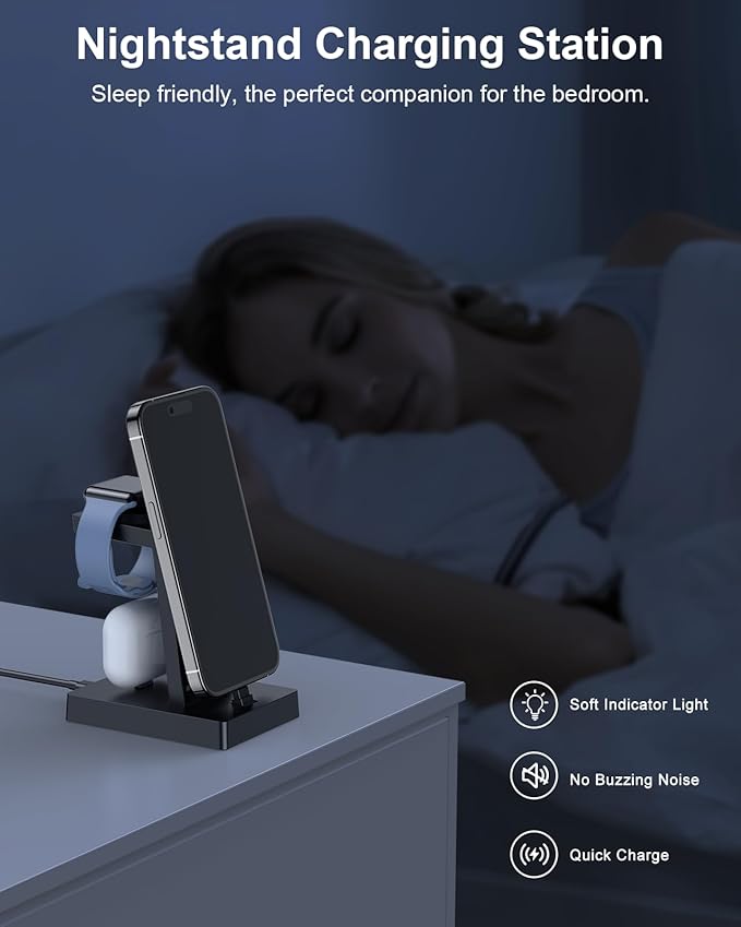 30W Charging Station for Multiple Devices - ADADPU 3 in 1 Charger Stand for iPhone 14/13/12/11/XR/XS/X/8/7(Not for iPhone 15/16/17 USB C), Charging Dock for AirPods Apple Watch Series 8/7/6/5/4/3/2/SE