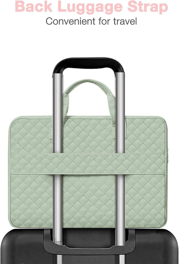 MOSISO 360 Protective Laptop Case 16 inch,15-15.6 inch Laptop Sleeve Compatible with MacBook Pro 16 M5 M4 M3 M2 M1 HP Acer Dell Lenovo,Square Quilted Bag Cover with 2 Pockets&Handle&Belt, Sage Green