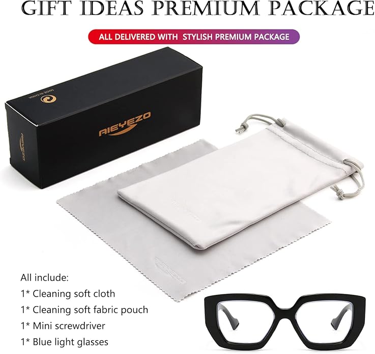 AIEYEZO Thick Frame Blue Light Glasses Men Women, Fashion Square Computer Eyeglass Anti Eyestrain & Prevent Headache