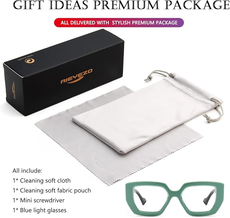 AIEYEZO Thick Frame Blue Light Glasses Men Women, Fashion Square Computer Eyeglass Anti Eyestrain & Prevent Headache