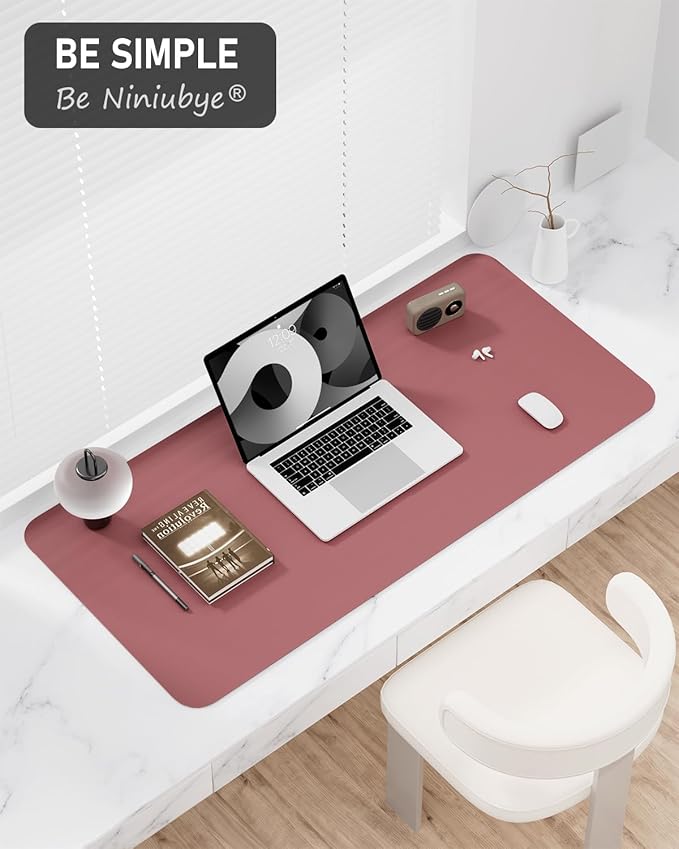 Desk Pad, 35.5" x 17" PU Leather Non-Slip Desk Mat Large Mouse Pad for Desktop, Waterproof Laptop Computer Writing Mat for Office, Home, Work, Gaming, Deep Red