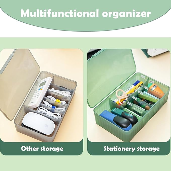 Cable Organizer Box Extra Wide, Travel Charger Cord Earphone Storage Case with Lid (Dark Green)