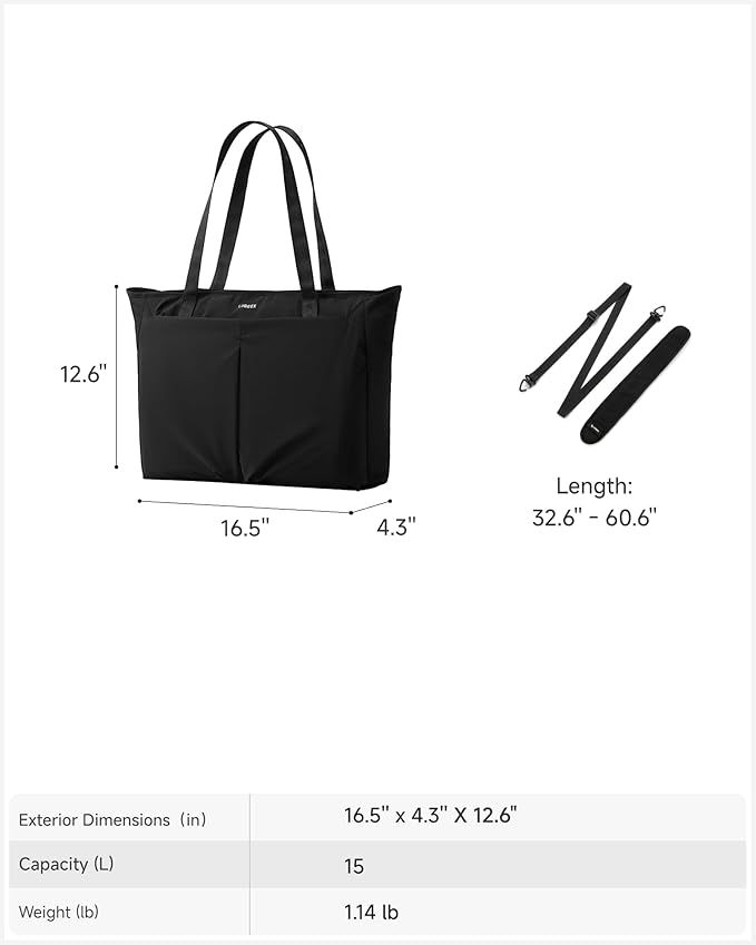 LUGGEX Laptop Tote Bag, LTX04 15L Lightweight Work Tote for 13-15.6 Inch Laptop, Water-Resistant Nylon Computer Shoulder Bag with Padded Sleeve, Bottle Holders & Luggage Strap (LTX04, Black)
