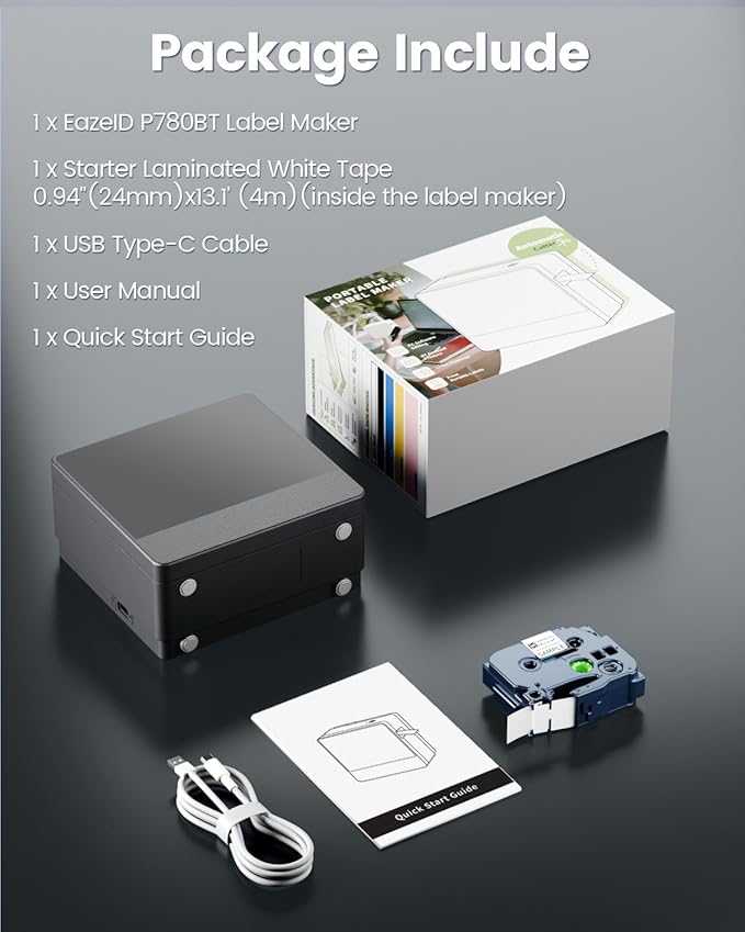 1 Inch Label Maker, Bluetooth Label Maker Machine with-Tape, Portable Wireless Label Printer Rechargeable for Home Office Small Business Crafting, Prints Up to 24mm (1”) Wide-Labels, P780BT