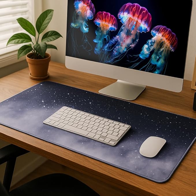 11.8x23.6 Inches Large Gaming Mouse Pad Mat with Stitched Edge Non-Slip Rubber Base Washable Resilient for Office Computers Laptop Table Mouse Pads Mats Accessory (Starry Sky)