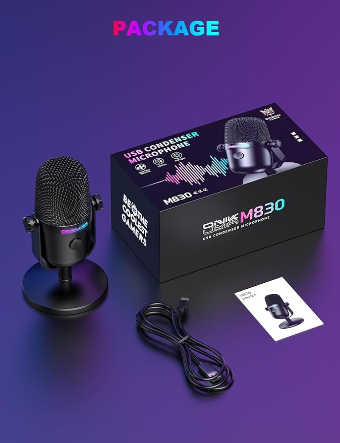Gaming Microphone with Noise Cancellation & Mute Button, USB Condenser Mic for Streaming/Recording, Ultra-Compact Design, Compatible with PC/Mac/PS4/PS5, Podcast/YouTube/Twitch/Discord (Black)