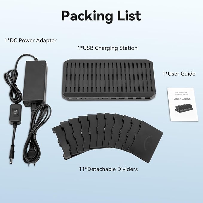 Charging Station for Multiple Devices, Multiple USB Charger Station with 10 Fast Charging Ports, Charging Station for iPhone Apple Watch Samsung Cellphone