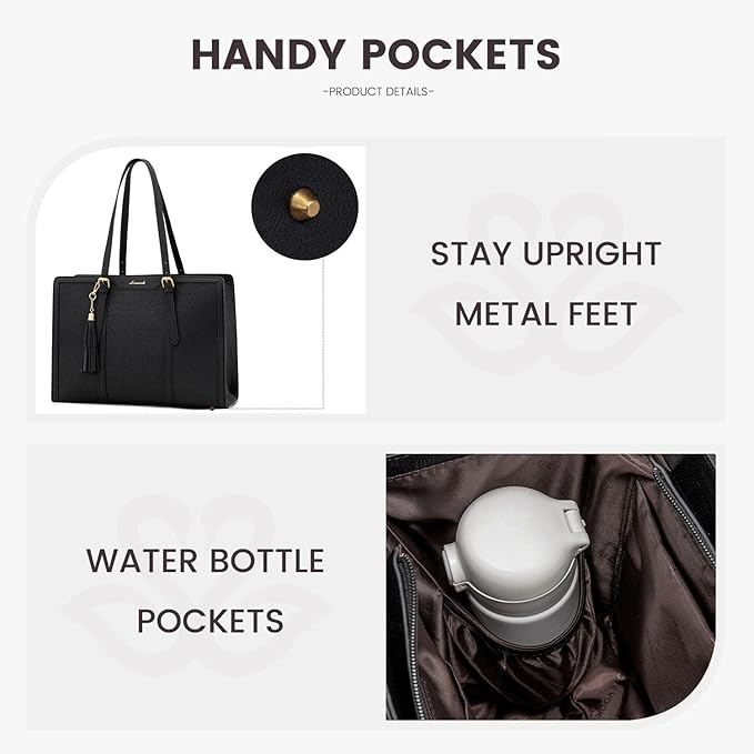 LOVEVOOK Laptop Bag for Women Vintage Leather Laptop Tote 17.3 inch Large Capacity Computer bag with Clutch Purse for Work