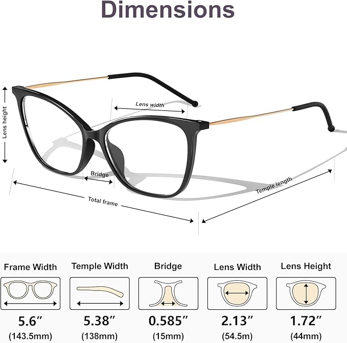 VISOONE Oversized Cat Eye Blue Light Blocking Glasses for Women Large Cute Lightweight Eyeglasses Metal Frame Calina