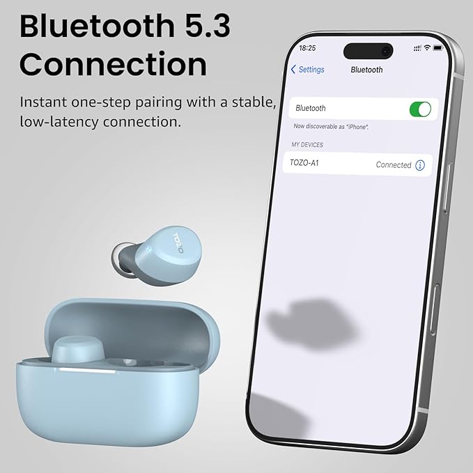 TOZO A1 Wireless Earbuds Bluetooth 5.3 Light Weight in Ear IPX5 Waterproof Headphones 2 Mic for AI Calls, Immersive Premium Sound Bass Headset with Charging Case, 32 Presets EQ Customization via App
