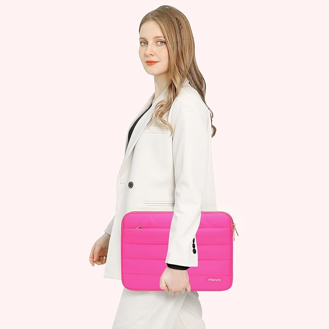 MOSISO Laptop Case 13.3 inch,13-13.3 inch Puffy Laptop Sleeve Compatible with MacBook Air 13.6 M5 M4 M3 M2 M1/Neo/Pro 13/14,HP Dell ASUS Lenovo,Polyester Horizontal Bag with Small Case, Rose Red
