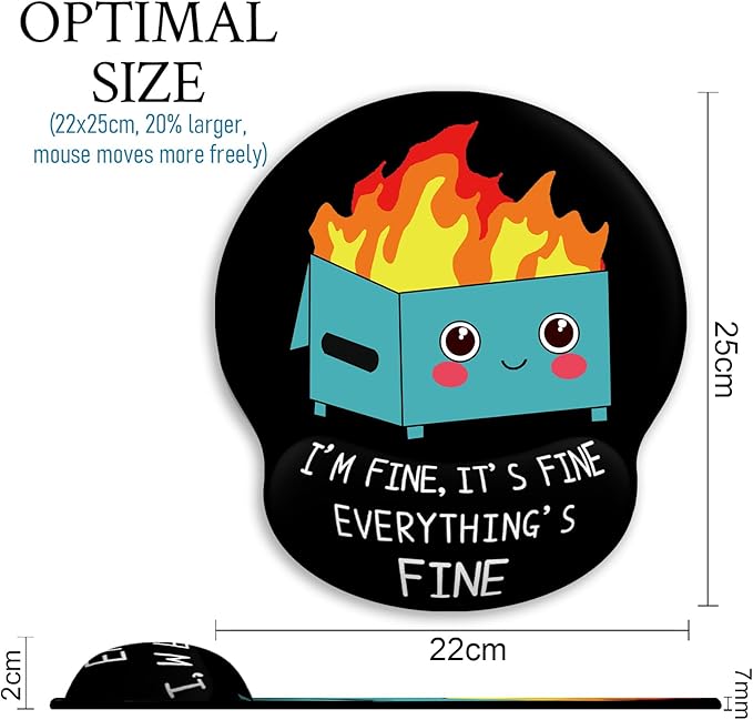 Ergonomic Mouse Pad with Wrist Support, Dumpster on Fire Mouse Pad with Wrist Rest, Gaming Mousepad with Non-Slip Pain Relief PU Base, Cute Mouse Pad for Desk Accessories Office Supplies Decor