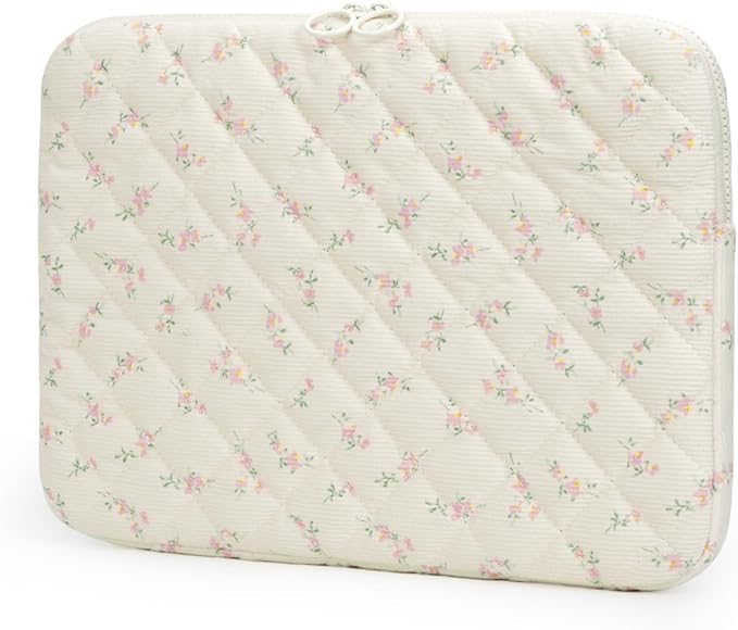 Puffy Laptop Sleeve 13-15.6 Inch Cute Quilted Laptop Protective Case Padded Floral Computer Sleeve for MacBook (B-Light Pink, 11 Inch)