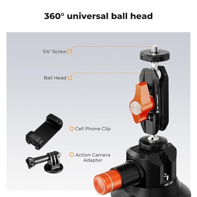 K&F CONCEPT 3" Suction Cup Mount with 360° Double Ball Head Magic Arm, 1/4" Screw Threads, Quick Release Car Mount Compatible with DJI Insta360 for Action Camera Phone Video - Image 8