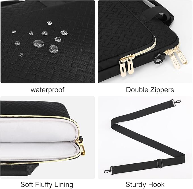 DOMISO 17 inch Laptop Sleeve Protective Case Cover Compatible with 17-17.3 inch HP Dell ASUS Lenovo Chromebook,Waterproof Computer Cases Bag with Shoulder Strap,Black