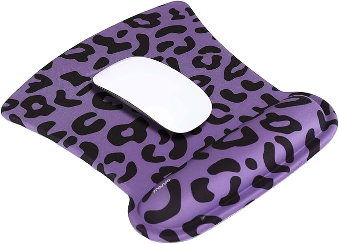 MOSISO Wrist Rest Support for Mouse Pad&Keyboard Set, Leopard Grain Ergonomic Mousepad&Coaster Non-Slip Base Home/Office Pain Relief&Easy Typing Cushion with Neoprene Cloth&Raised Memory Foam, Purple