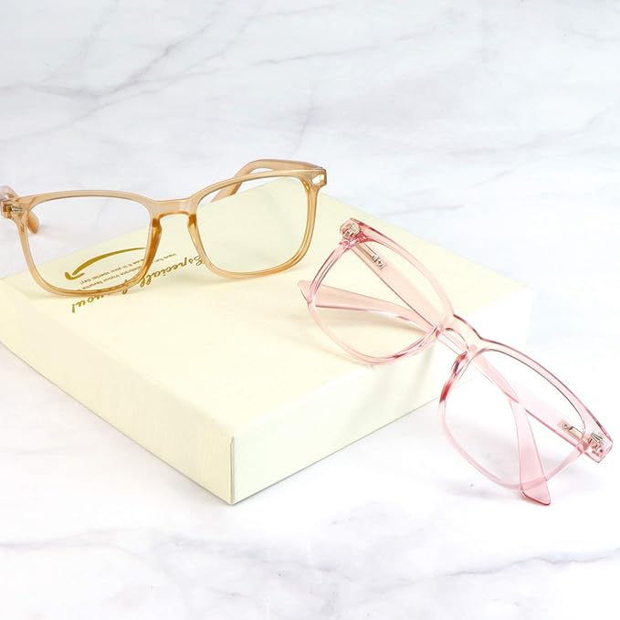 LifeArt 2 Pairs Blue Light Blocking Glasses with Spring Hinge, Computer Reading Glasses, Gaming Glasses, TV Glasses for Women Men (Champagne&Pink, +1.75 Magnification)