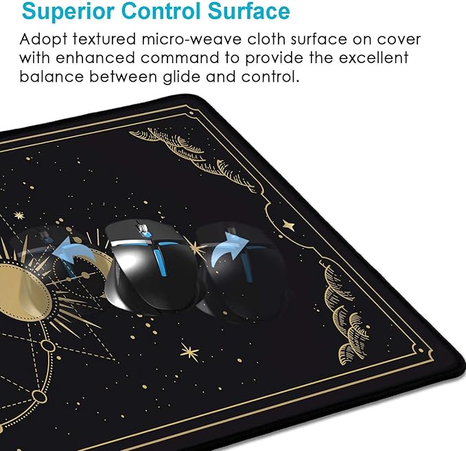 Moon Phases Large Mouse Pad, Celestial Moon Cycle Lunar Chart in Black and Gold Desk Pad, Stars in Space Horoscope Desk Mat, Mystical Astronomy Mouse Pads for Gamer Home&Office, 31.5x11.8 In