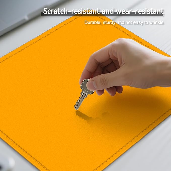 Dual Sided Leather Desk Mat - Waterproof Desk Pad - Ideal for Large Mouse Pad and Desk Mats on Top of Desks (Yellow, 11"*8")
