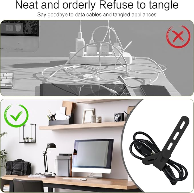 Donruby 24Pcs Silicone Cable Ties - Reusable & Washable with Locking Buckles, Adjustable Fastening Cable Management Straps, Multi-Purpose High Elasticity Cord Organizer (Black & White) - Image 7