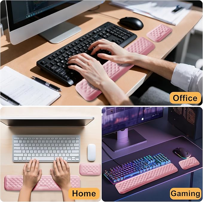 Keyboard Wrist Rest Mouse Wrist Support, Memory Foam Wrist Rest Pad for Computer Laptop, Ergonomic Wrist Cushion Support for Typing Pain Relief, Gaming Home Office, Pink