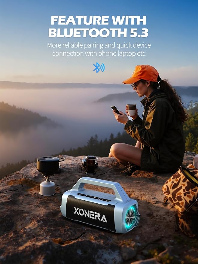 Speakers Bluetooth Wireless, 80W Peak Loud Outdoor Speaker with Bass, 20H Playtime, IPX6 Waterproof, TWS,BT5.3, Portable for Camping Hiking Boating Pool Beach, Smoky Blue