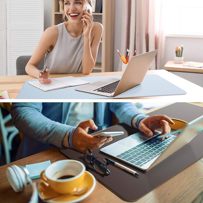 YSAGi Non-Slip Leather Desk Pad, Waterproof Laptop Computer Desk Keyboard Mat, Table Protector Blotter Mat, Large Mouse Pad for Office/Work/Home/Decor(Dark Brown, 23.6" x 13.7")