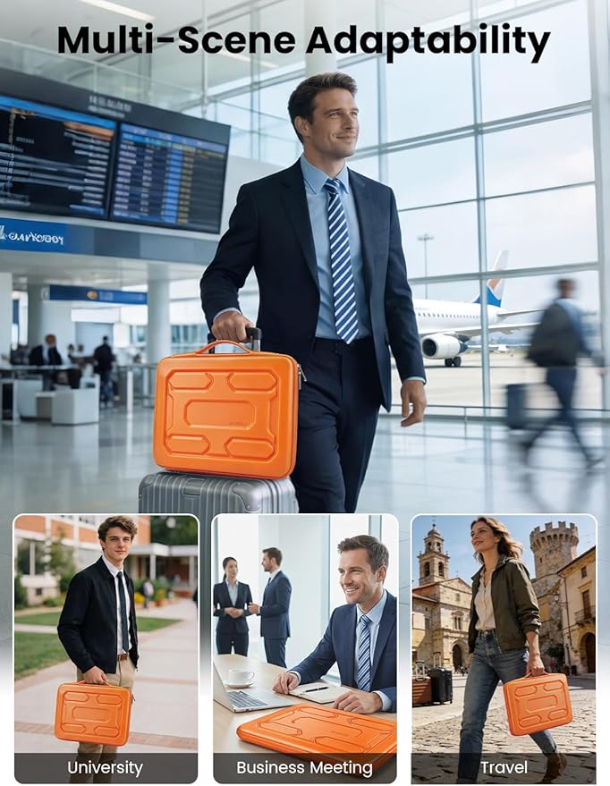 DOMISO Laptop Hard Case 14-14.4 inch Waterproof Shockproof Hard Shell Laptop Sleeve with Handle & Storage Pocket, Compatible with MacBook, HP, Dell, Orange